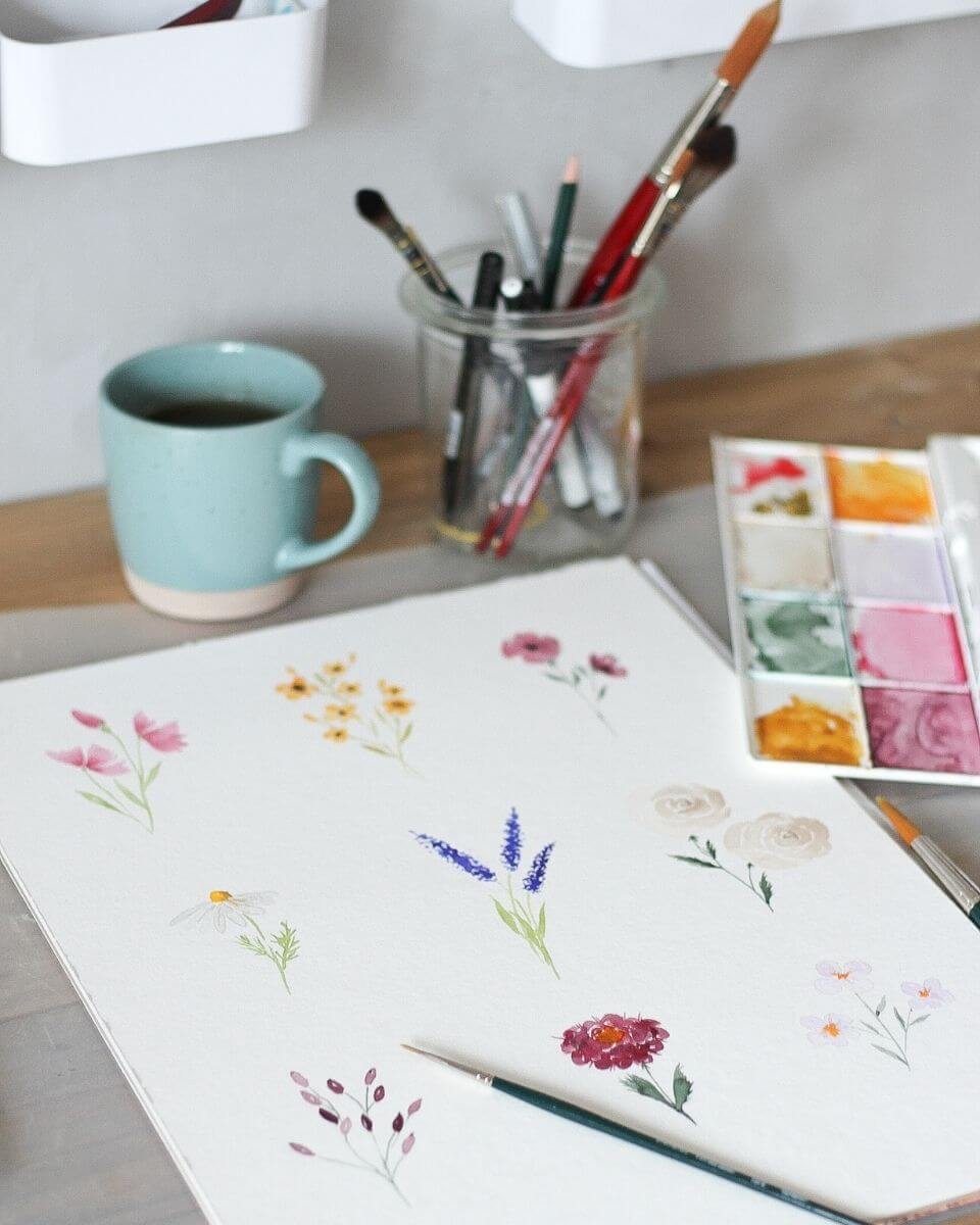  Aquarell Blumen malen: 9 einfache Blüten für Anfänger Illustration 