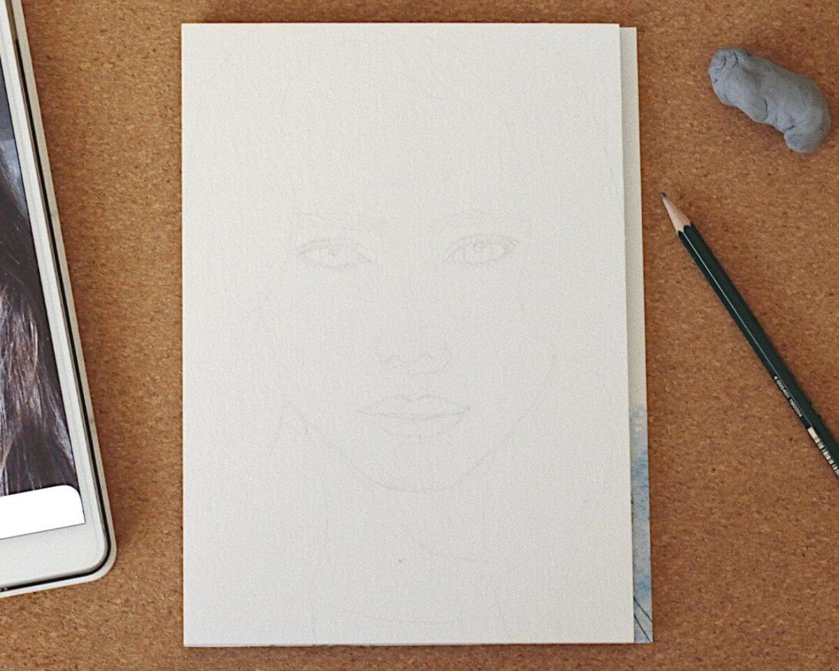 Aquarell Portrait Skizze mit Bleistift