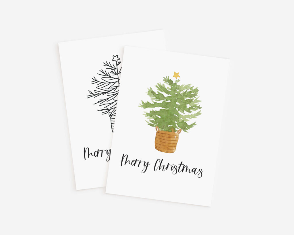 Weihnachtskarte Vorlage mit Aquarell: Tannenbaum