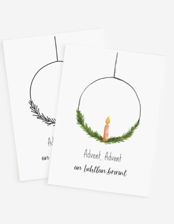 Weihnachtskarte Vorlage mit Aquarell: Kerzenkranz