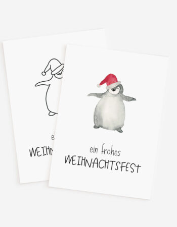 Weihnachtskarte Vorlage mit Aquarell: Pinguin