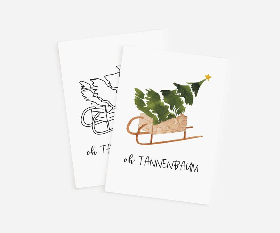 weihnachtskarten-aquarell-vorlagen-tannenbaum Weihnachtskarten Aquarell Vorlage mit Tannenbaum