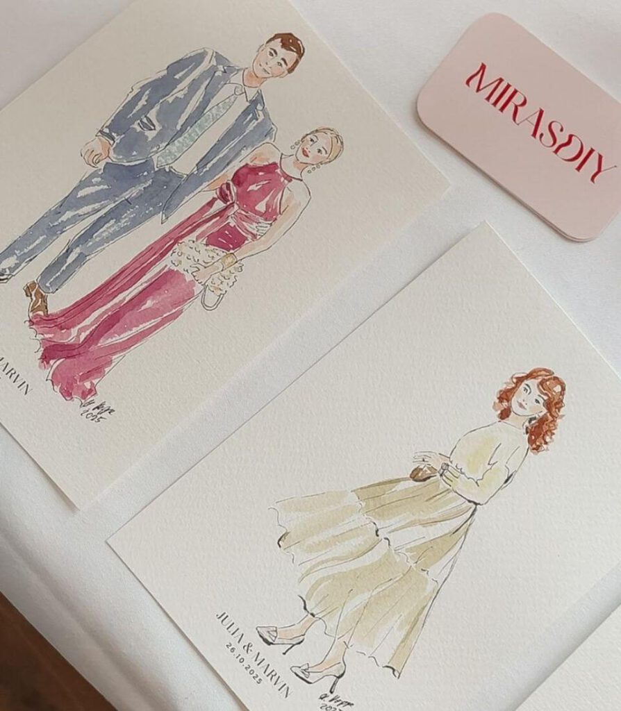 Live Aquarellzeichnungen auf einer Hochzeit aus Düsseldorf