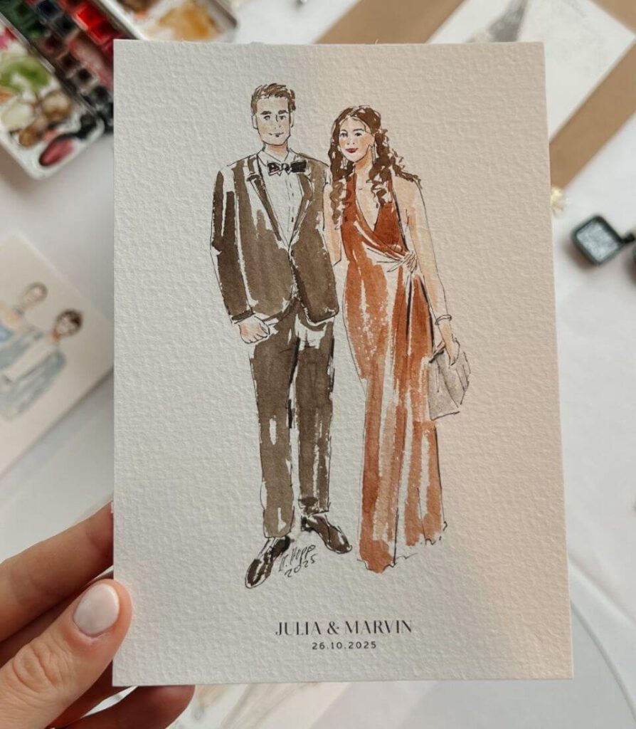 portrait-zeichnung Portrait Zeichnung auf einer Hochzeit
