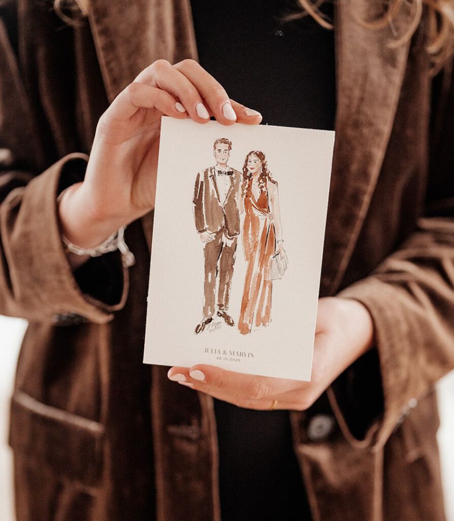 Illustrationen von Gästen auf einer Hochzeit